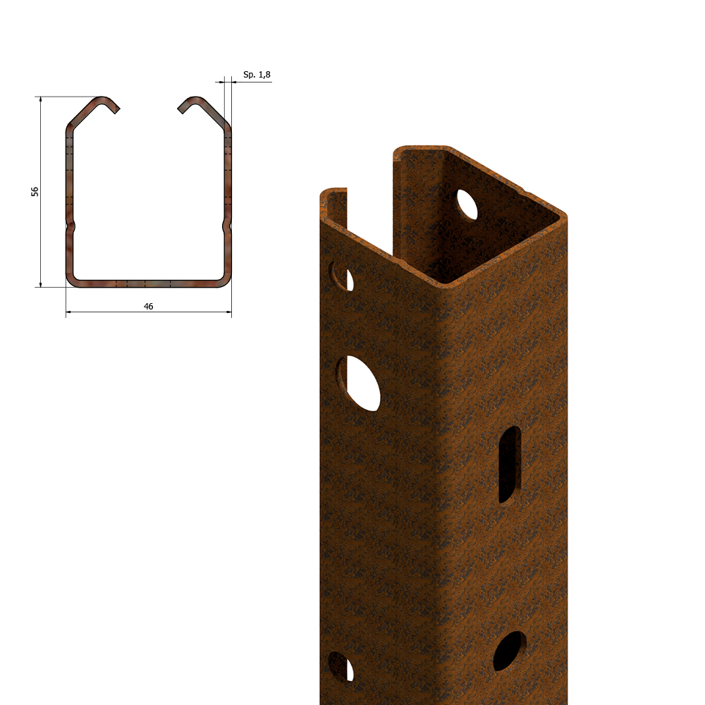 Corten end post for vineyard trellis