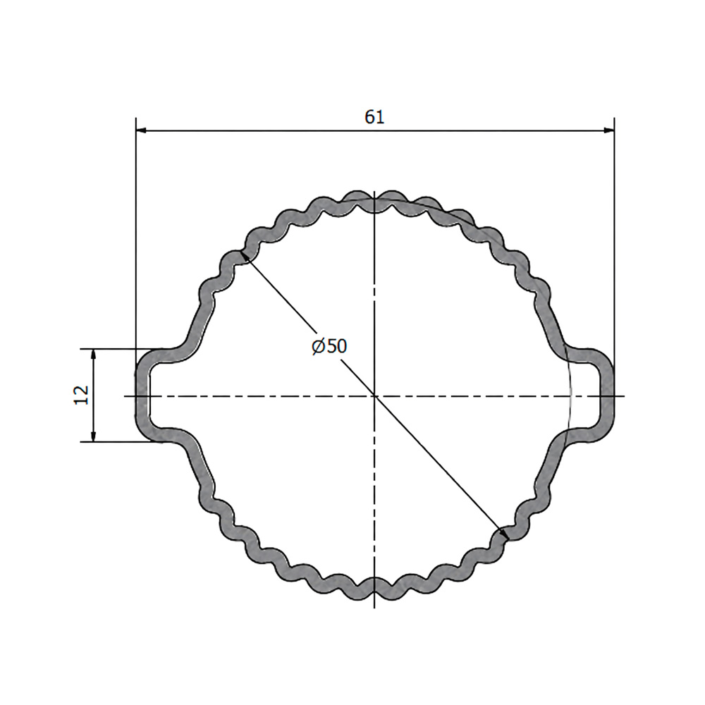 Technical section drawing of the SIKA Orbit tubular vineyard post, closed 61 × 50 mm profile
