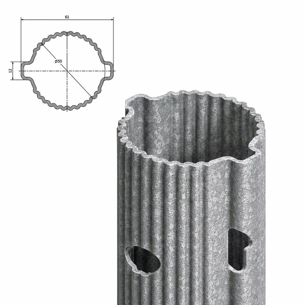 Cross-section of the SIKA Orbit galvanised tubular vineyard post, 61 × 50 mm closed section, Ø50 core