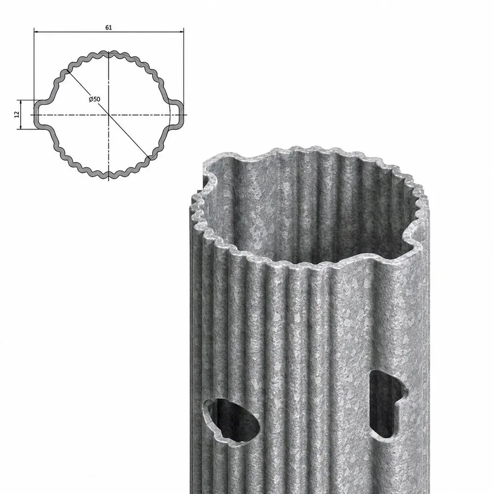 Cross-section of the SIKA Orbit galvanised tubular vineyard post, 61 × 50 mm closed section, Ø50 core