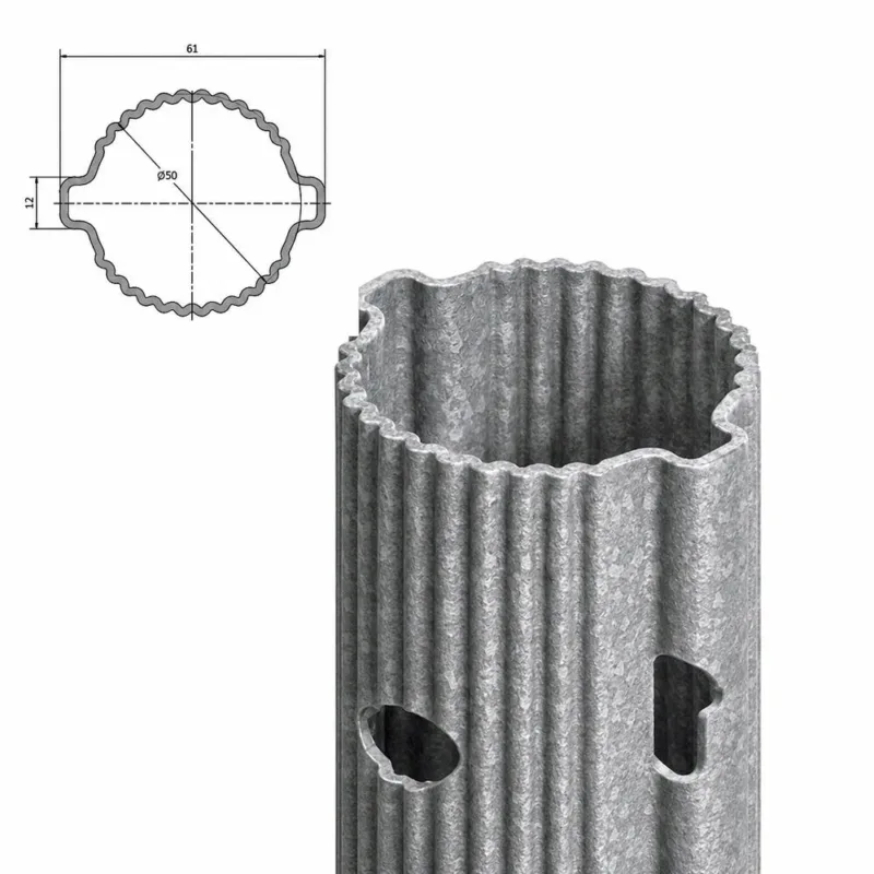 Cross-section of the SIKA Orbit galvanised tubular vineyard post, 61 × 50 mm closed section, Ø50 core